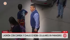 Ladrón vestido con chaleco y camisa roba celulares en paradero de Comas. Foto y video: América Noticias
