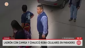 Ladrón vestido con chaleco y camisa roba celulares en paradero de Comas. Foto y video: América Noticias