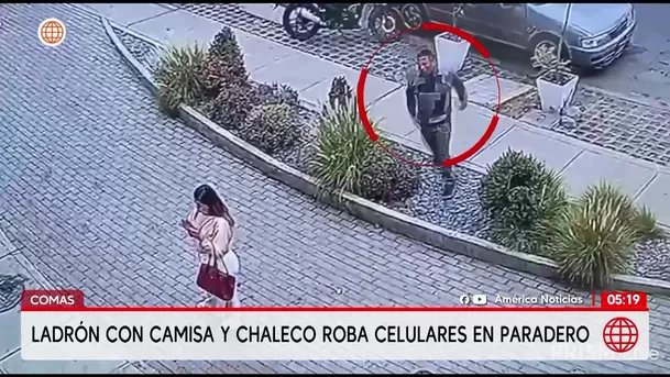 Ladrón vestido con chaleco y camisa roba celulares en paradero de Comas. Foto: América Noticias Ladrón vestido con chaleco y camisa roba celulares en paradero de Comas. Foto: América Noticias