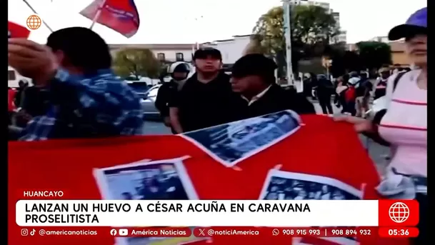 Lanzan huevo a César Acuña durante caravana política en Huancayo. Foto: América Noticias