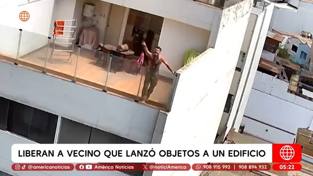Liberan a vecino que lanzó objetos a un edificio en Miraflores. Foto: América Noticias