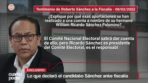 Roberto Sánchez es investigado por la fiscalía debido a presuntas irregularidades en el financiamiento y aportes del partido. Video: Cuarto Poder