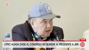 Rafael López Aliaga se pronunció desde Huancayo y criticó al Congreso por su inacción ante los cuestionamientos al jefe de Estado. / Video: América Noticias