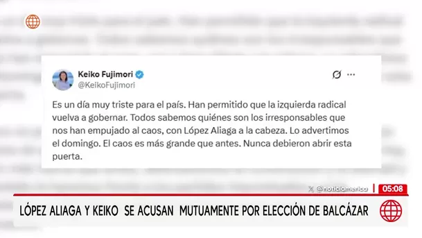 López Aliaga y Keiko Fujimori se enfrentan por José María Balcázar. Foto: América Noticias
