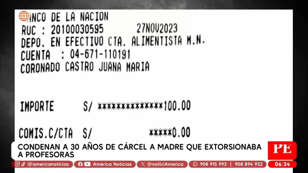 Condenan a 30 años de cárcel a madre que extorsionaba a profesoras. Foto: América Noticias