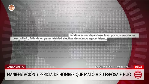 Manifestación y pericia de hombre que mató a su esposa e hijo. Foto: Unidad de investigación Manifestación y pericia de hombre que mató a su esposa e hijo. Foto: Unidad de investigación