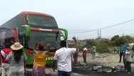 La Libertad: Manifestantes dan tregua para paso de buses en la Panamericana Norte