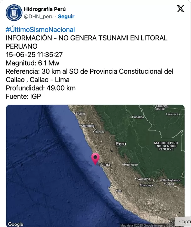 Marina de Guerra descarta riesgo de tsunami tras sismo de 6.1 en Lima y Callao. Foto: Marina de Guerra