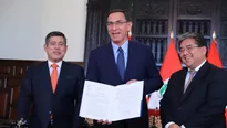 Presidente Martín Vizcarra con congresista Luis Galarreta y contralor Nelson Shack. Foto: Agencia Andina