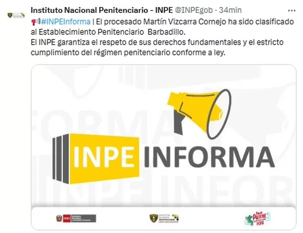 INPE Informa sobre caso Vizcarra. Fuente: X