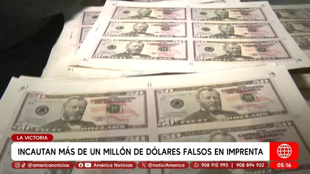 Incautan más de un millón de dólares falsos en imprenta en La Victoria. Foto: América Noticias Incautan más de un millón de dólares falsos en imprenta en La Victoria. Foto: América Noticias