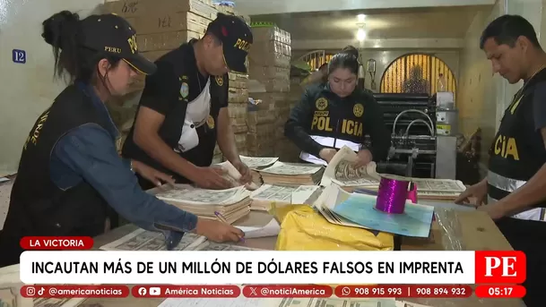 Incautan más de un millón de dólares falsos en imprenta en La Victoria. Foto: América Noticias Incautan más de un millón de dólares falsos en imprenta en La Victoria. Foto: América Noticias