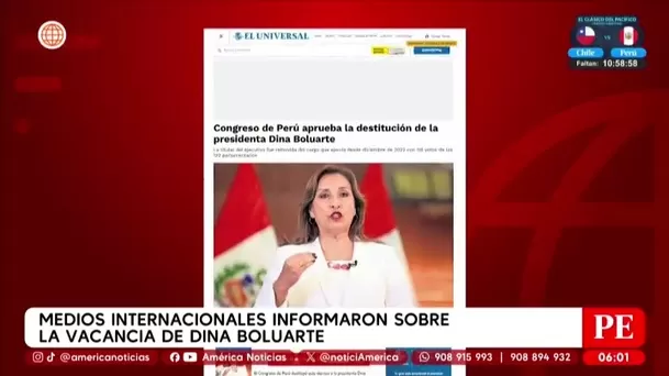 Medios internacionales reaccionan a la vacancia de Dina Boluarte. Foto: América Noticias Medios internacionales reaccionan a la vacancia de Dina Boluarte. Foto: América Noticias