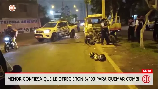 Menor confiesa que le ofrecieron 100 soles para quemar combi. Foto: América Noticias