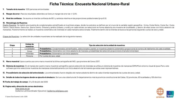 Ficha Técnica: Encuesta Nacional Urbano-Rural Ipsos Opinión y Mercado Ficha Técnica: Encuesta Nacional Urbano-Rural Ipsos Opinión y Mercado