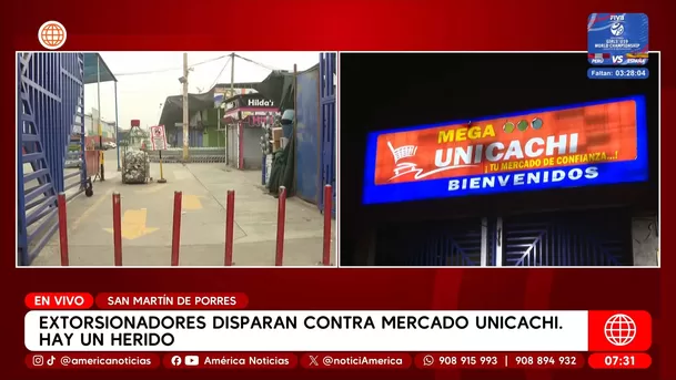 Extorsionadores disparan contra Mercado Unicachi en San Martín de Porres. Foto: América Noticias Extorsionadores disparan contra Mercado Unicachi en San Martín de Porres. Foto: América Noticias