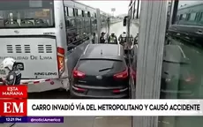 Metropolitano: Auto invadió carril exclusivo y quedó atrapado entre dos buses - Noticias de metropolitano