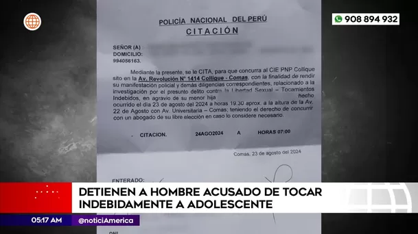 Hombre acusado de tocar indebidamente a adolescente en bus del Metropolitano. Foto: América Noticias Hombre acusado de tocar indebidamente a adolescente en bus del Metropolitano. Foto: América Noticias
