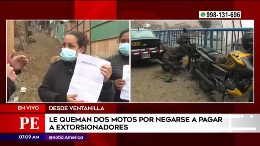 Mi Perú: Extorsionadores le queman las motocicletas a una vecina