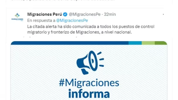 Información emitida por Migraciones / Twitter