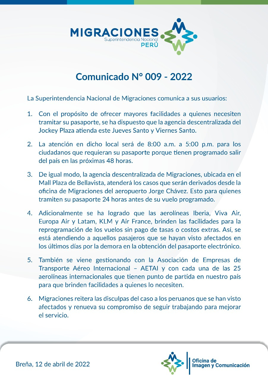 Migraciones brinda facilidades para tramitar pasaportes