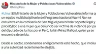¿Qué dijo el MIMP sobre mujer que denunció a diputado de Juntos por el Perú?