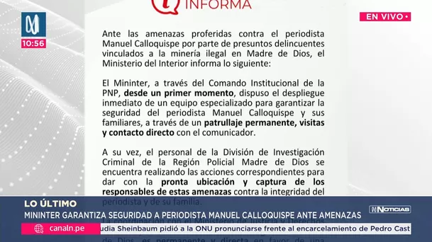 ¿Por qué protegen al periodista Manuel Calloquispe en Madre de Dios? Foto: Canal N