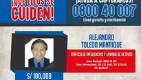 Alejandro Toledo, ex presidente del Perú, entre los más buscados. Imagen: Mininter