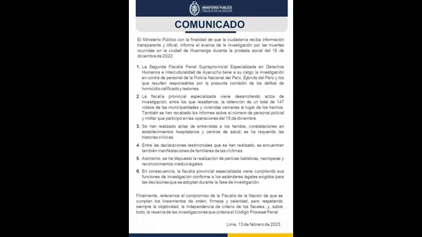 Comunicado del Ministerio Público Comunicado del Ministerio Público