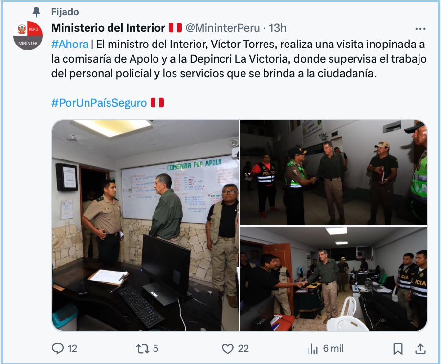 Ministro del Interior hizo visitas inopinadas a sedes policiales en varios puntos de Lima