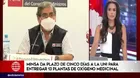 Ministro Ugarte asegura que la UNI solo entregó 5 de las 18 plantas de oxígeno acordadas