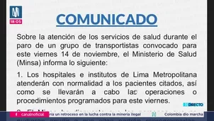Minsa asegura atención médica normal en hospitales este 14 de noviembre, pese a paro convocado. Video: Canal N