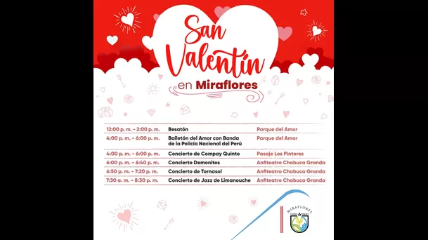 Programa de actividades por San Valentín en Miraflores