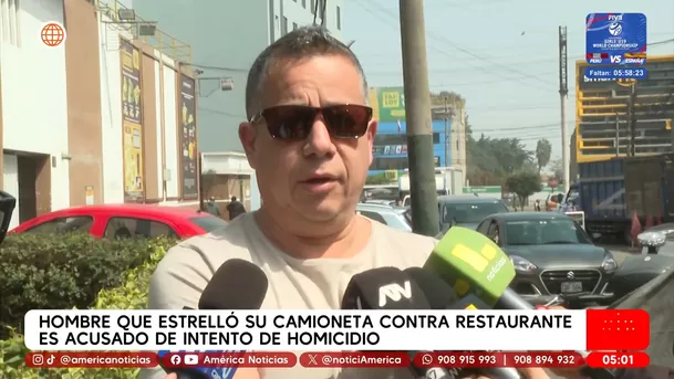 Hombre que estrelló su camioneta contra restaurante es acusado de intento de homicidio. Foto: América Noticias