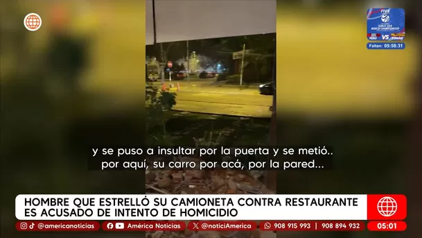 Hombre que estrelló su camioneta contra restaurante es acusado de intento de homicidio. Foto: América Noticias