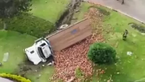 Camión se volcó en el óvalo Los Cóndores / Captura: Canal N