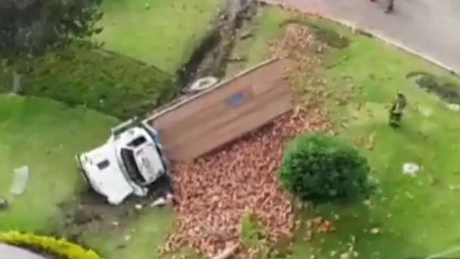 Camión se volcó en el óvalo Los Cóndores / Captura: Canal N