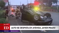 Monterrico: Auto terminó volcado tras accidente de tránsito