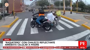 Raquetero con chaleco reflectante arrebata a celular a madre en Breña. Foto y video: América Noticias