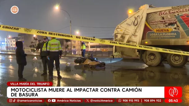 Motociclista muere al impactar contra camión de basura en Villa María del Triunfo. Foto: América Noticias