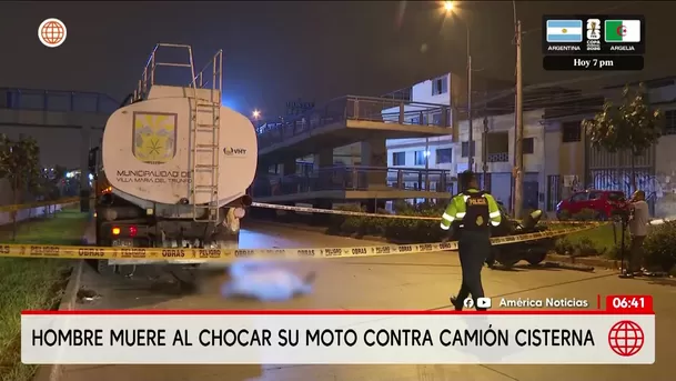 Motociclista muere tras chocar con cisterna en Villa María del Triunfo. Foto: América Noticias