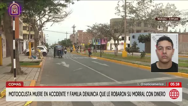Motociclista muere en choque y denuncian robo de su morral con S/ 40 mil en Comas. Foto: América Noticias Motociclista muere en choque y denuncian robo de su morral con S/ 40 mil en Comas. Foto: América Noticias