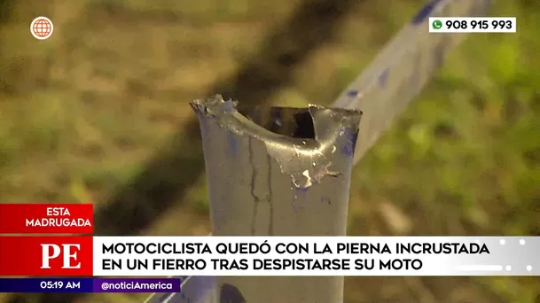 Motociclista quedó con la pierna incrustada en fierro tras despiste en San Martín de Porres. Foto: América Noticias Motociclista quedó con la pierna incrustada en fierro tras despiste en San Martín de Porres. Foto: América Noticias