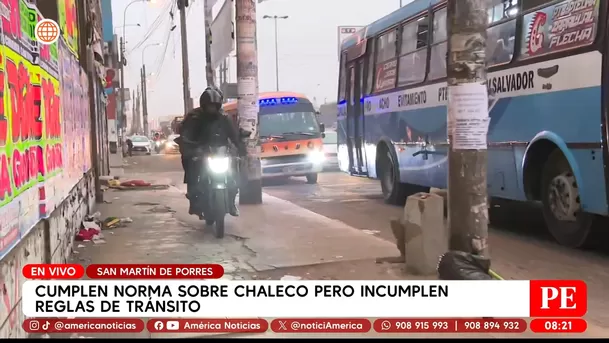 Motociclistas usan chalecos pero invaden veredas en San Martín de Porres. Foto: América Noticias