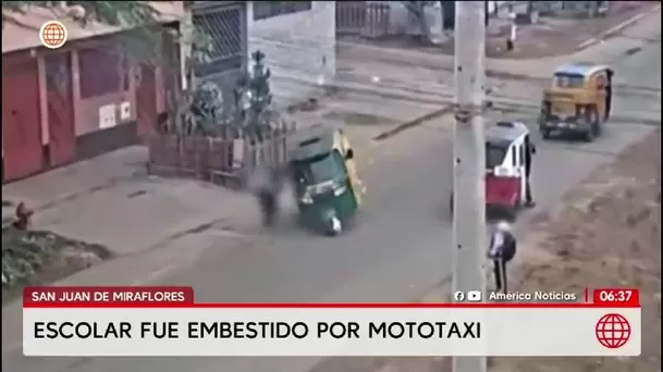 San Juan de Miraflores: un mototaxi embistió a un escolar de 7 años que cruzaba la pista hacia su colegio/ América Noticias San Juan de Miraflores: un mototaxi embistió a un escolar de 7 años que cruzaba la pista hacia su colegio/ América Noticias