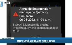 MTC envió alerta de simulacro a los celulares de los ciudadanos  - Noticias de simulacro