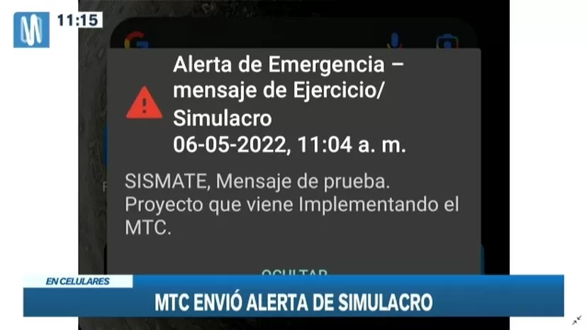 MTC envió alerta de simulacro a los celulares de los ciudadanos 
