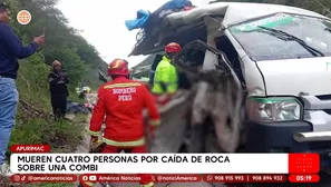 Mueren cuatro personas por caída de roca sobre una combi en Apurímac. Foto y video: América Noticias