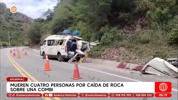 Mueren cuatro personas por caída de roca sobre una combi en Apurímac. Foto: América Noticias Mueren cuatro personas por caída de roca sobre una combi en Apurímac. Foto: América Noticias