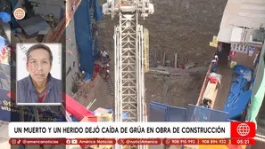 Un muerto y un herido dejó caída de grúa en obra de construcción en Jesús María. Foto y video: América Noticias